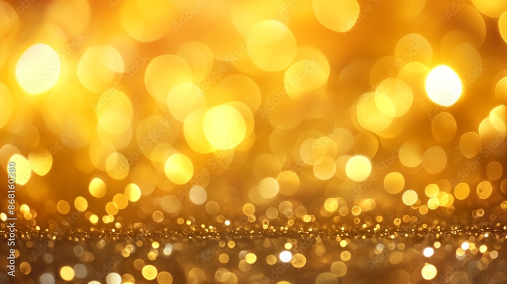 Abstract golden background with bokeh effect and shining defocused glitters. Festive gold texture for Christmas, New Year, birthday, celebration, greeting, victory, success, magic party. Abstract golden background with bokeh effect and shining defocused glitters. Festive gold texture for Christmas, New Year, birthday, celebration, greeting, victory, success, magic party.