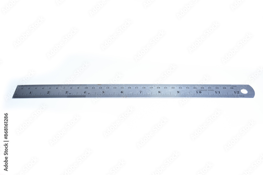 metal ruler isolated on white background, object for education metal ruler isolated on white background, object for education