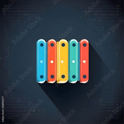 Colorful Notes, Vibrant Beats: A playful xylophone rendered in a flat design, set against a dark digital backdrop, ready to strike a chord with your creative projects.