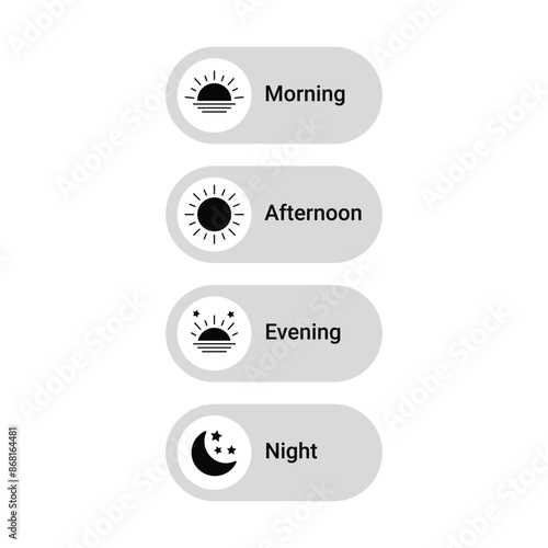 Morning, afternoon, evening and night mode button user interface background