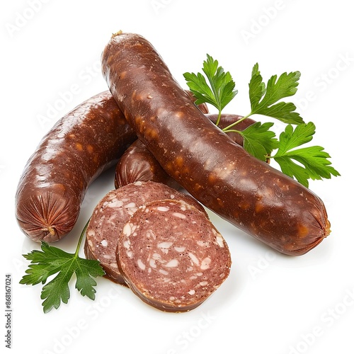 smoked sausage on a white background