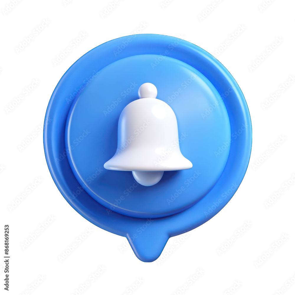 Blue round speech bubble with white bell notification 3d on transparent Blue round speech bubble with white bell notification 3d on transparent