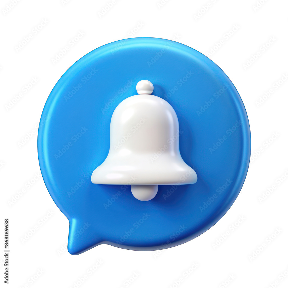 Blue round speech bubble with white bell notification 3d on transparent Blue round speech bubble with white bell notification 3d on transparent