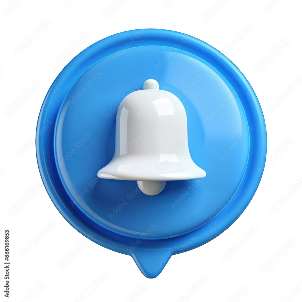Blue round speech bubble with white bell notification 3d on transparent Blue round speech bubble with white bell notification 3d on transparent