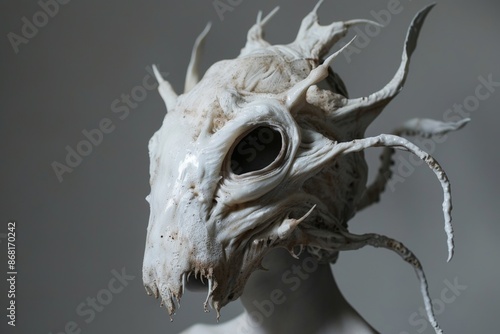 A White Mask with Tentacle-like Protrusions on a Mannequin