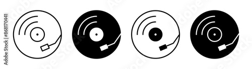 Turntable icon. Vinyl player vector illustration. Audio disc symbol. Music record retro sing. Vintage dj LP pictogram.