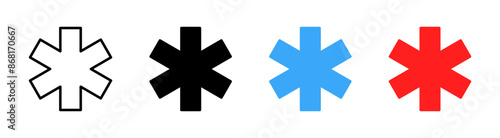 Medicine star icon. Ambulance symbol. Hospital sign vector illustration. Medical clinic pictogram. Emergency cross pharmacy concept.