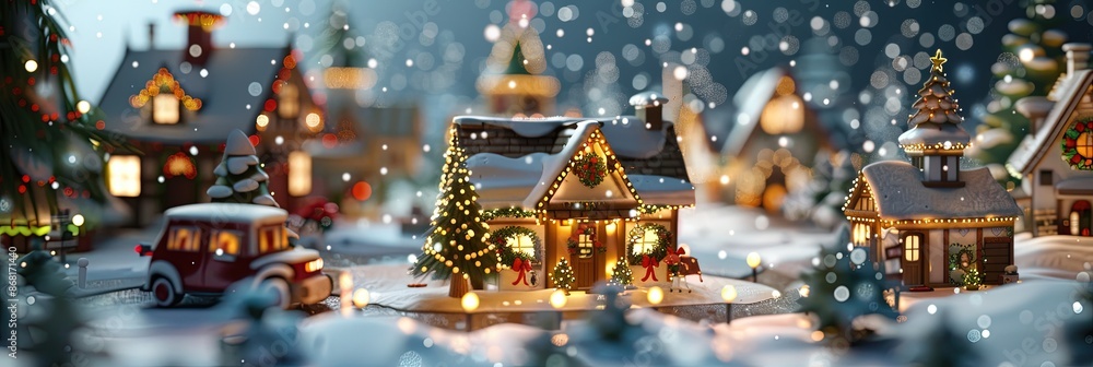 Snowy winter village - small town neighborhood full of houses Snowy winter village - small town neighborhood full of houses