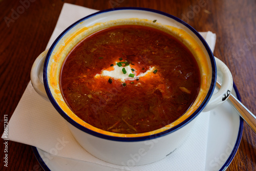 Kapustnica Slovak Sour Cabbage Soup with Paprika and Sauerkraut called Kapustova Polievka