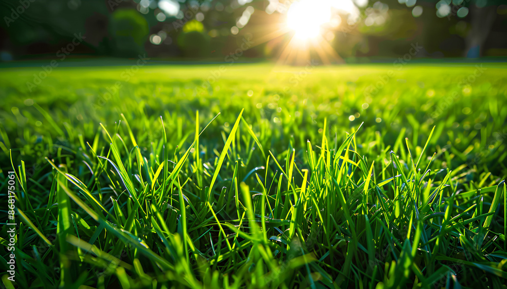 Vibrant green grass outdoors on sunny day Vibrant green grass outdoors on sunny day