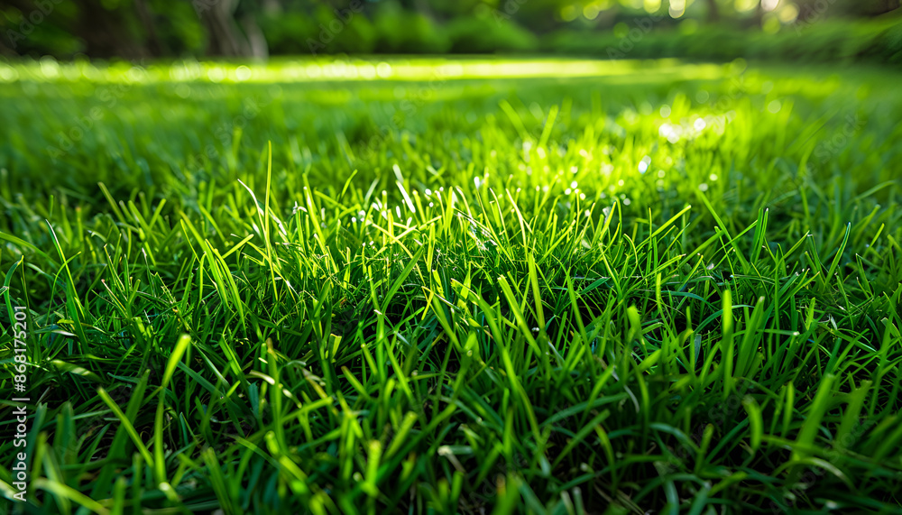Vibrant green grass outdoors on sunny day Vibrant green grass outdoors on sunny day