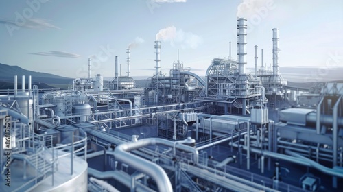 Wallpaper Mural oil refinery plant amidst urban cityscape with skyscrapers, highways, and busy streets Torontodigital.ca