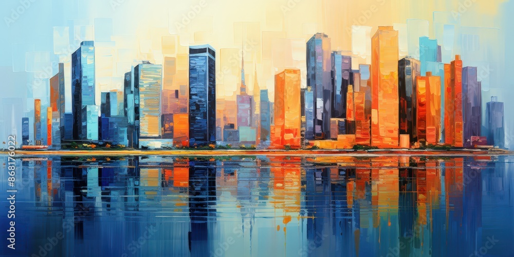 Obraz premium Cityscape Reflection in a Blue Water