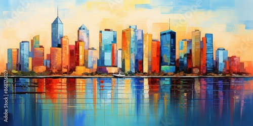 Wallpaper Mural Cityscape with Reflection on Water Torontodigital.ca