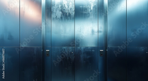 Empty Metal Elevator Interior With Reflections and Light Streaks