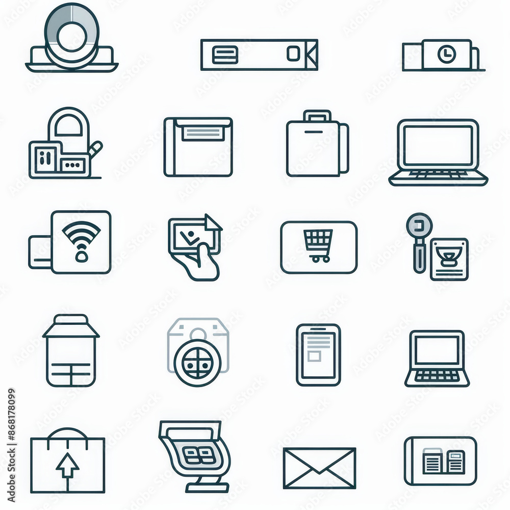 A simple set of vector thin line icons, featuring symbols for Business, Marketing, Shopping, Banking, E-commerce, SEO, Technology, Medical, Education, Web Development, and more. This linear pictogram A simple set of vector thin line icons, featuring symbols for Business, Marketing, Shopping, Banking, E-commerce, SEO, Technology, Medical, Education, Web Development, and more. This linear pictogram