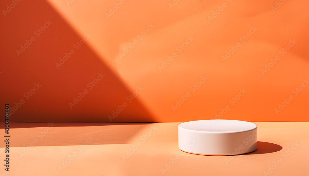 Presentation of product. Shadows on orange background. Space for text Presentation of product. Shadows on orange background. Space for text