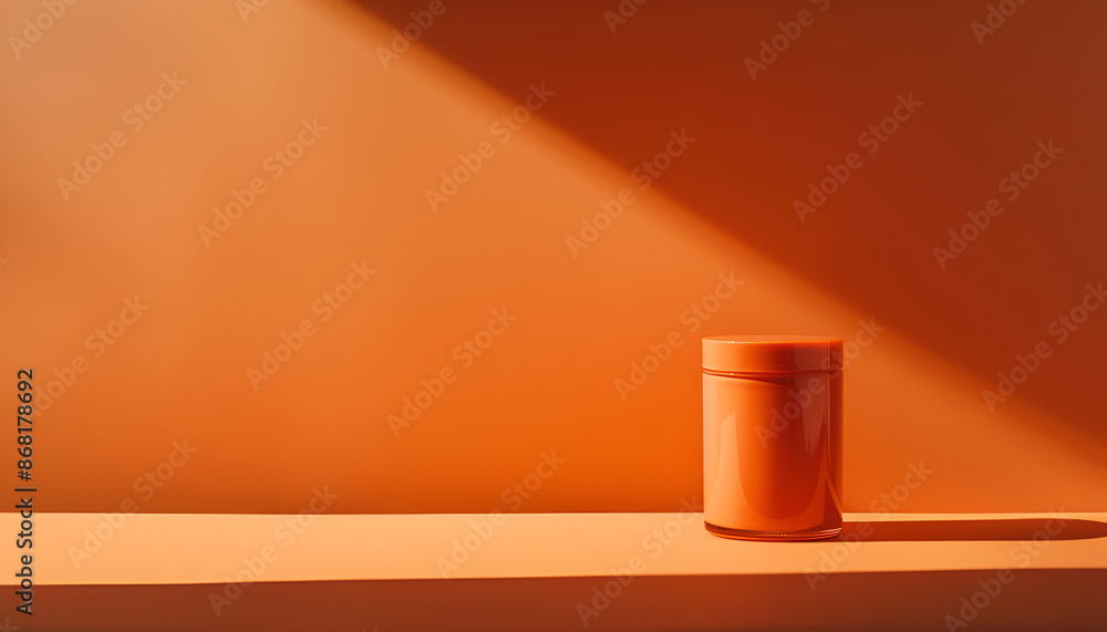 Presentation of product. Shadows on orange background. Space for text Presentation of product. Shadows on orange background. Space for text
