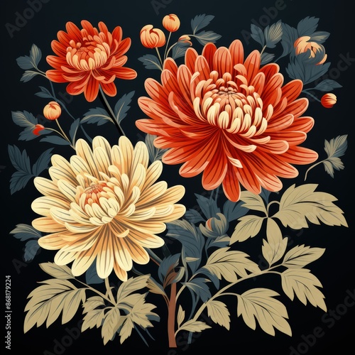 Detailed Vector Illustration of Chrysanthemum in Flat Style © Nastassia