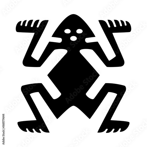 Frog and ghost motif of a pre-Columbian clay stamp, found in Costa Rica. Figure-ground reversal and optical illusion, after a ceramic stamp from 7th century, to imprint paper, textiles, and the body.