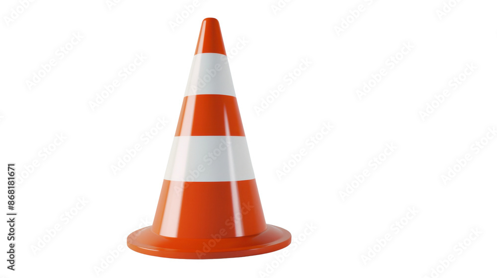 Orange 3d traffic cone with white stripes on transparent background Orange 3d traffic cone with white stripes on transparent background