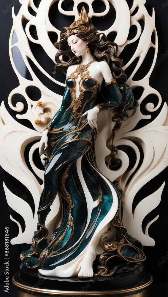 Fototapeta premium Elegant Fantasy Sculpture of a Woman in a Flowing Dress