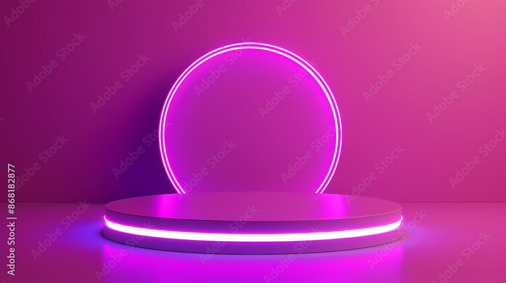 Obraz premium Podium with abstract pink neon light ring