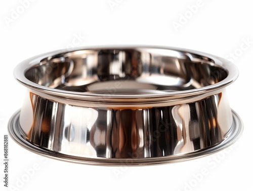 Round metal bowl with a wide rim, white background photo