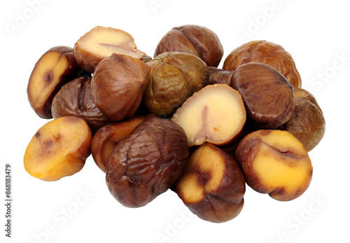 Group of whole cooked sweet chestnuts
