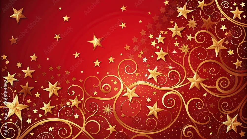 Red background with gold stars and swirling patterns, red, background, gold, stars, swirls, elegant, celestial, design Red background with gold stars and swirling patterns, red, background, gold, stars, swirls, elegant, celestial, design