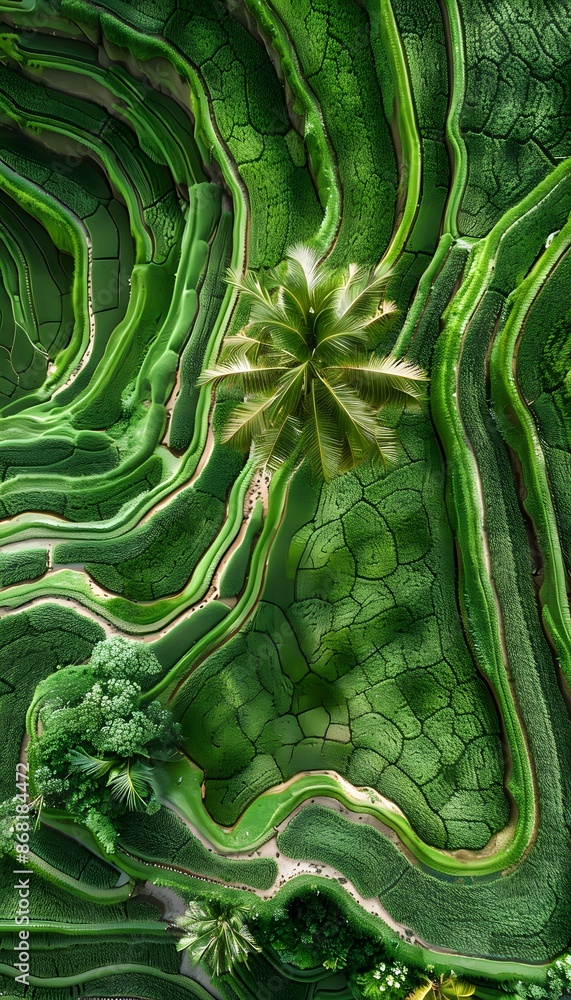 Obraz premium Aerial view of rice paddy fields