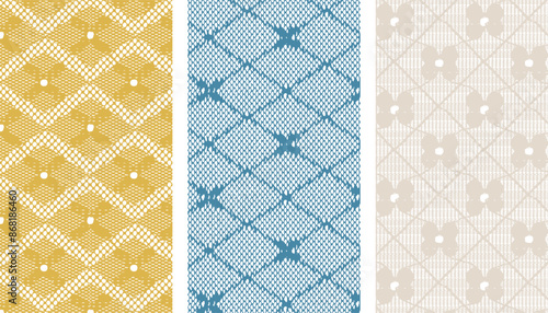 Lace fabric composed of diamonds and four-petal small flowers