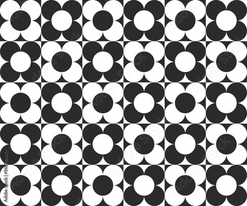 Checkerboard seamless pattern with geometric shaped flowers. Colorful vector background in retro style. Vintage hippie aesthetic, 60s, 70s