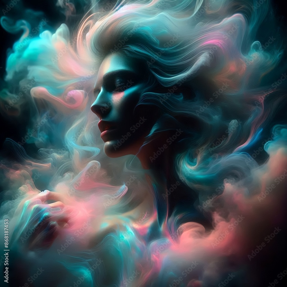 A vibrant portrait of a dancer, Dynamic movements and ethereal glow, generated by AI A vibrant portrait of a dancer, Dynamic movements and ethereal glow, generated by AI