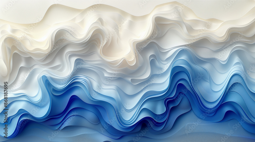 Fototapeta premium Abstract Waves of Blue and Cream Hues