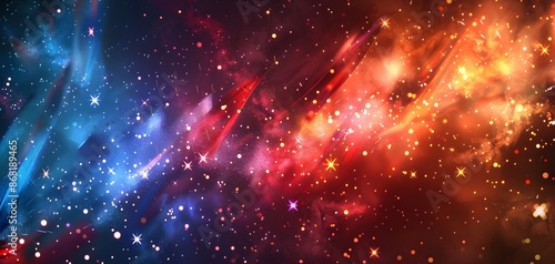 Wallpaper Mural Fourth of July, side view of a vibrant fireworks display, American flag billowing in the night, digital 3D rendering, intense colors and sparkling details, perfectly capturing the celebration Torontodigital.ca