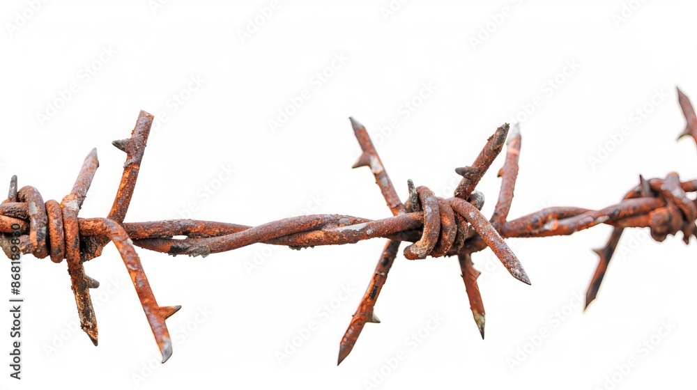 Barbed wire fence for security, isolated on a white background for use ...