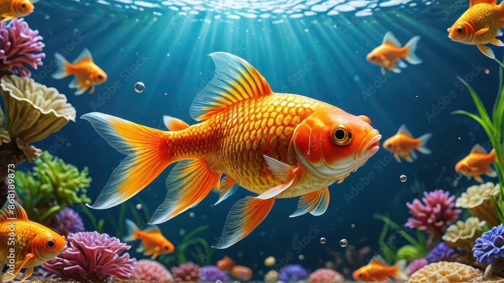 Goldfish in a Tropical Aquarium. Goldfish in a Tropical Aquarium.