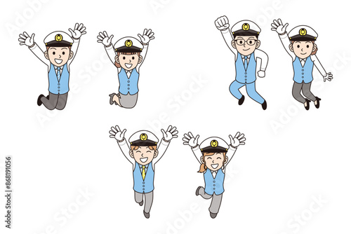 ジャンプしているタクシー運転手