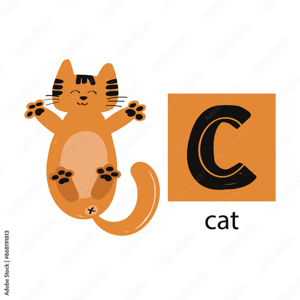 Fototapeta premium Animal alphabet letters. Cute baby animal letter C with cat. English alphabet for kids. animal cartoon character. Educational flat vector illustration.