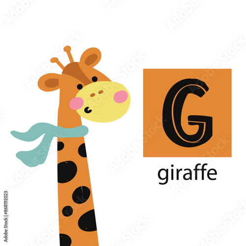 Animal alphabet letters. Cute baby animal letter G with giraffe. English alphabet for kids. animal cartoon character. Educational flat vector illustration.