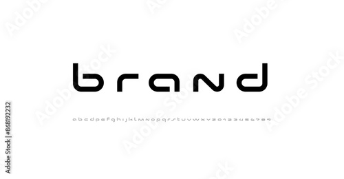 Technical wide thick future font, digital cyber alphabet, trendy letters A, B, C, D, E, F, G, H, I, J, K, L, M, N, O, P, Q, R, S, T, U, V, W, X, Y, Z and numerals 0, 1, 2, 3, 4, 5, 6, 7, 8, 9, vector 