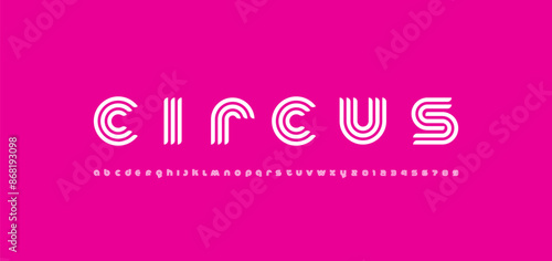 Modern stylized striped font, minimalistic trendy alphabet made linear style, black graphic futuristic letters and numerals, vector illustration 10EPS