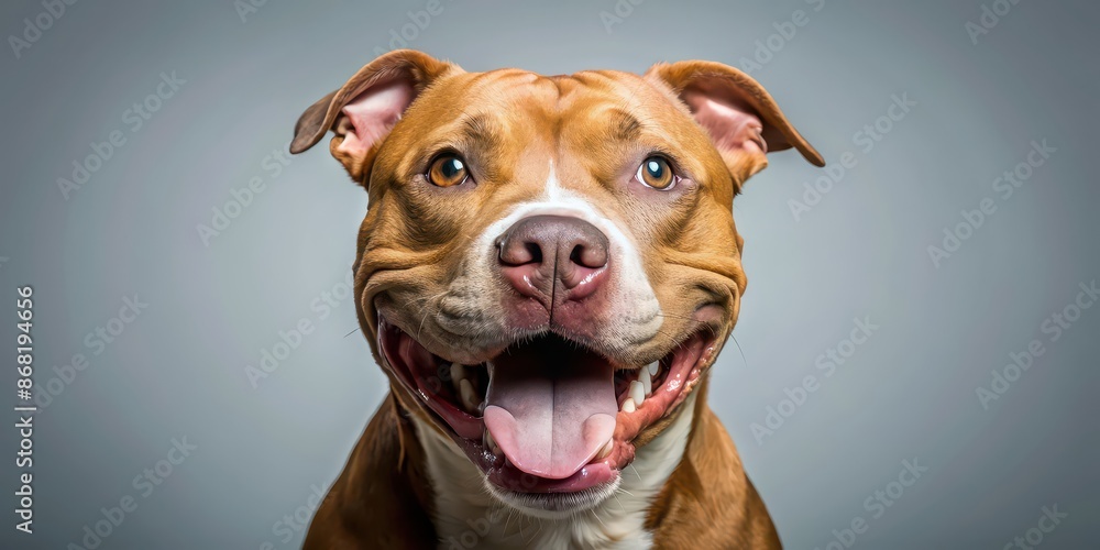 Cheerful brown pitbull dog with a big smile on a background, happy, joyful, pitbull, pet, animal, brown, smiling,background Cheerful brown pitbull dog with a big smile on a background, happy, joyful, pitbull, pet, animal, brown, smiling,background