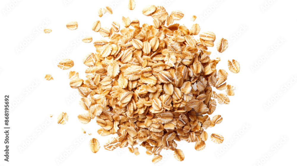 Oat flakes pile on transparent background