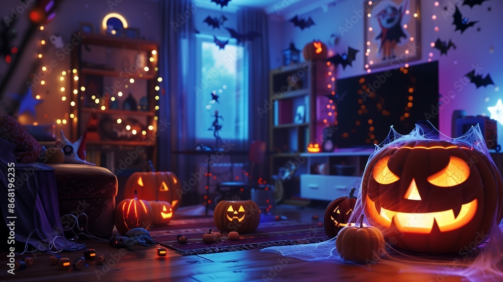 Fototapeta premium halloween pumpkin in the window