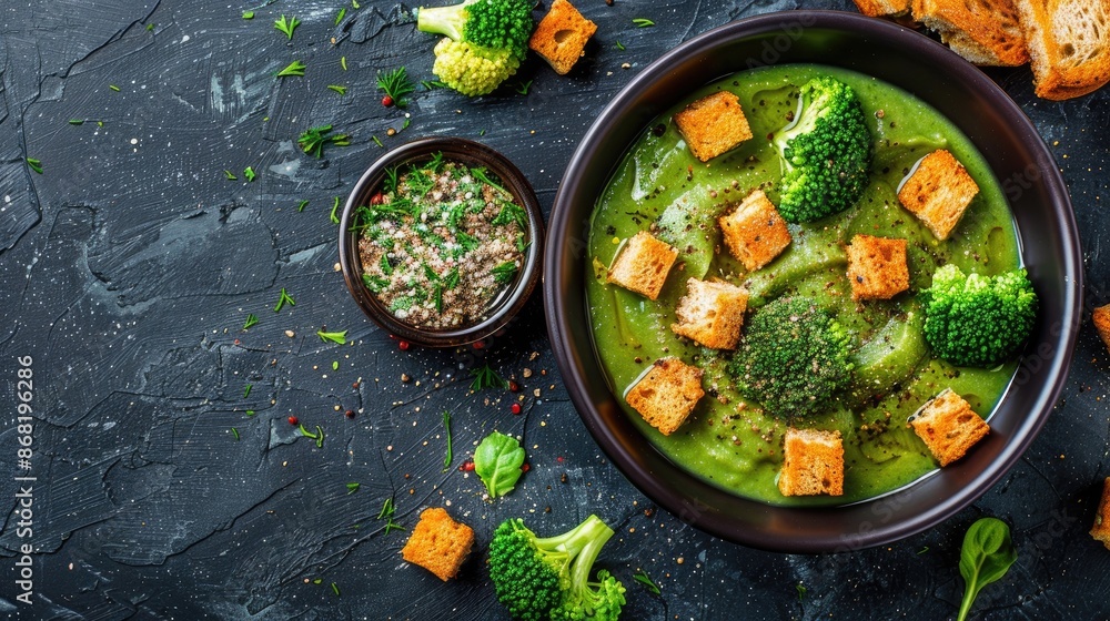 Vegetarian Broccoli Soup with Croutons Space for Text Vegetarian Broccoli Soup with Croutons Space for Text