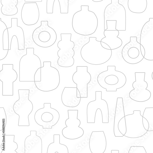 Antique vases vector illustration. Monochrome black and white seamless pattern. Modern minimalist background for social media, web banner. Trendy print for fabric, wrapping paper, package branding