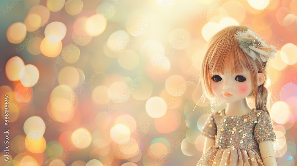 A portrait of a cute kid doll with background of twinkling bokeh lights A portrait of a cute kid doll with background of twinkling bokeh lights