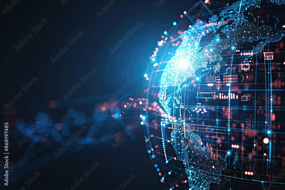 Fototapeta premium Abstract background of world with technology network connectivity 